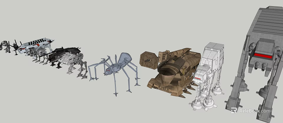 Futuristic Sci Fi Mechanical Walker Models With Robotic Structures And Designs 3d model 