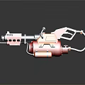 Vibrant Red And Yellow Mechanical Weapon 3D Model With Heavy Duty Pipes And Tank