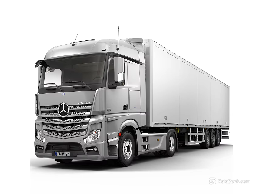 Mercedes Silver Cargo Truck Featuring Long Trailer And Modern Cab Design 3d model 