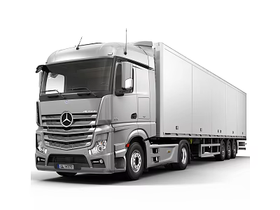 Mercedes Silver Cargo Truck Featuring Long Trailer And Modern Cab Design 3d model