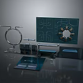 Futuristic Metal Gate With Circular Rings Blue Circuit Board And Transparent Panel