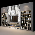 Modern TV Wall Interior Design With Marble Texture Side Shelves And Decorative Items 3d model