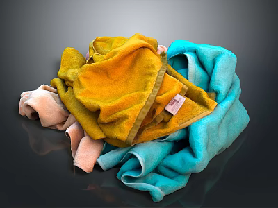 Soft Colored Household Towels in Yellow Blue Pink Folded for Everyday Use 3d model