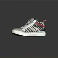 High Top Sneakers With Zebra Stripe Design White Laces And Red Accents White Sole