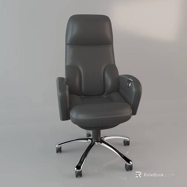 Black Leather Office Chair With High Back Ergonomic Design And Wheeled Metal Base 3d model 