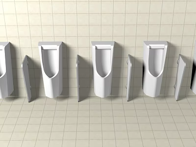 Modern Public Restroom Urinals With Dividers And Tiled Walls Flooring Design 3d model