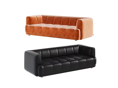 Modern Multi Seater Sofa With Orange Fabric And Black Leather Design 3d model