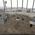 Modern Living Room Curved Light Sofa Round Coffee Table Accent Chairs And Rug