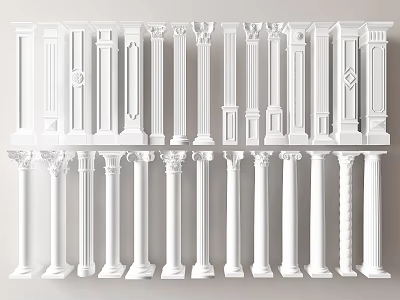 Roman Columns in Various Classic White Styles with Ornate Decorative Details 3d model