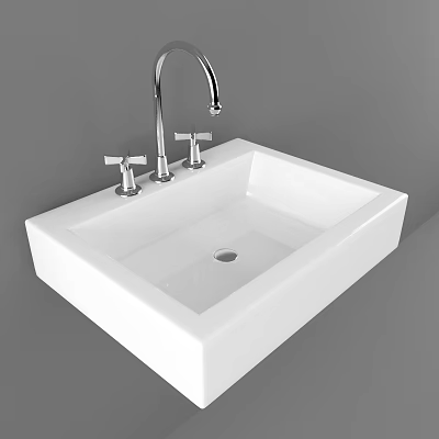 White Square Bathroom Washbasin with Chrome Faucet and Dual Handles Design 3d model