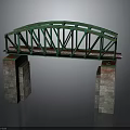 Green Iron Bridge Structure with Stone Brick Piers and Rail Tracks on Top