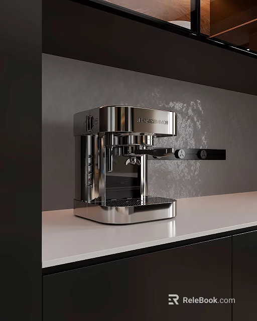 Sleek Stainless Steel Espresso Machine Kitchen Appliance on Modern White Countertop 3d model 