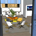 Stylish Modern Bubble Tea Shop Interior With Colorful Chairs Green Plant And TV Screen