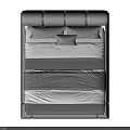Modern Gray Upholstered Bed Frame With Curved Headboard And Orange Stripe Details
