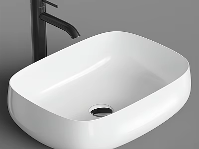 Modern White Vessel Wash Basin With Sleek Black Faucet For Bathroom Countertop 3d model