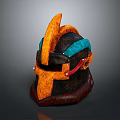 Medieval Style Helmet With Orange Teal Red Accents And Rustic Metallic Design Elements 3d model