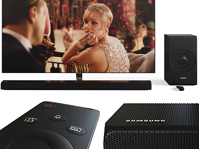 Samsung TV Home Entertainment System With Soundbar And Remote Control 3d model