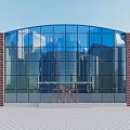 Modern Building Exterior Design With Glass Curtain Wall Red Brick And Urban Reflections