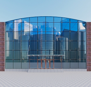 modern glass curtain wall curved glass curtain 3d model