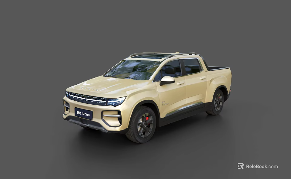 Beige Rivian Pickup Truck Modern Sleek Exterior Design With Double Cab And Black Wheels 3d model 