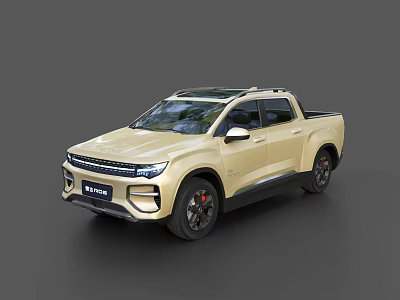 Beige Rivian Pickup Truck Modern Sleek Exterior Design With Double Cab And Black Wheels 3d model