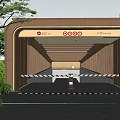 Modern Garage Entrance With Exit All In Signage Barrier Gate And Green Landscaping