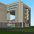 Classical Office Building Architecture With Grand Entrance And Landscaped Plaza Area