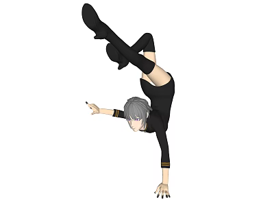Game Movie Character Performing Dynamic Handstand With Gray Hair And Black Outfit 3d model