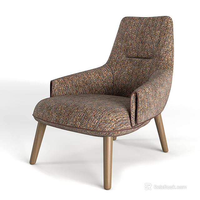Elegant Textured Fabric Accent Chair With Padded Armrests And Solid Wooden Legs 3d model 