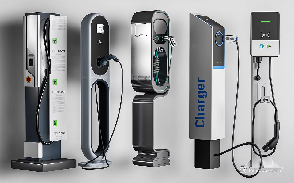 Industrial Electric Vehicle Charger Equipment With Various Modern Designs And Features 3d model 