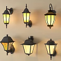 Classic Black Metal Wall Lamps with Yellow Glass Shades and Vintage Designs