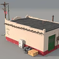 CONACO Gas Station With Cream And Red Exterior Black Roof Green Doors And Fuel Pump