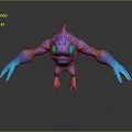 Fantasy Creature Character 3D Model With Purple Body Blue Arms Large Eyes And Reflection