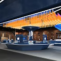 Modern Exhibition Booth With Blue Stylish Design Lighting Decor And Digital Display Screens