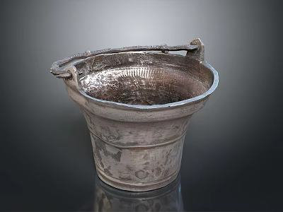 Vintage Metal Bucket With Decorative Handle And Rustic Texture For Household Use 3d model
