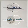 Minimalist Modern Wall Decor With Circular Rings Mountain Peaks And Bird Motifs