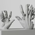 Abstract Hand Sculptures With Small Cubes Dissolving From Fingers And Palms 3d model