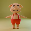 Cartoon Pig Game Movie Character In Red Overalls Front And Back Views On Yellow Background