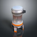 Industrial Cylindrical Equipment with White Top Cover Silver Metal Body Orange Ring on Support Stands