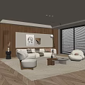 Modern Living Room Interior Design With Wooden Walls White Sofa Throw Pillows And Blinds
