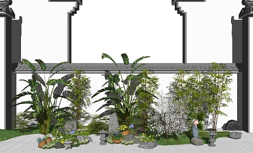 New Chinese style landscape sketch landscape sketch rockery stone courtyard landscape plant potted plant 3d model