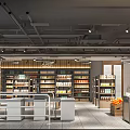 Modern Supermarket Interior With Product Shelves Fresh Fruit Display And Checkout Counter