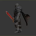 Man Wearing Broken Bloodstained Armor Holding Flaming Red Sword
