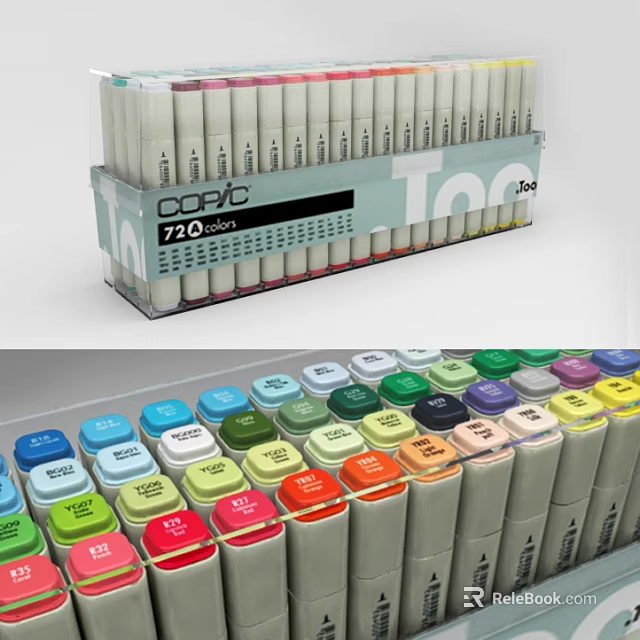 Copic 72 Color Marker Pens Set With Colored Caps And Organized Storage Case 3d model 
