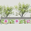 Outdoor Feature Wall With Green And Pink Mosaic Patterns And Surrounding Trees