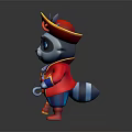 Cute Cartoon Raccoon Game Character In Pirate Costume With Red Hat And Toy Gun