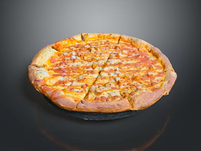 Delicious Sliced Pizza with Tomato Sauce and Melted Cheese on Black Background 3d model