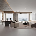Modern Living Room Interior With Sofa Coffee Table TV And Floor to Ceiling Windows
