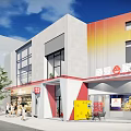 Modern Nanyue Shijia Commercial Building Exterior With Colorful Facade Glass Windows And Pedestrians