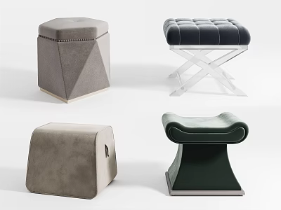 Modern Ottoman Stools with Various Designs and Velvet Leather Upholstery for Home Decor 3d model